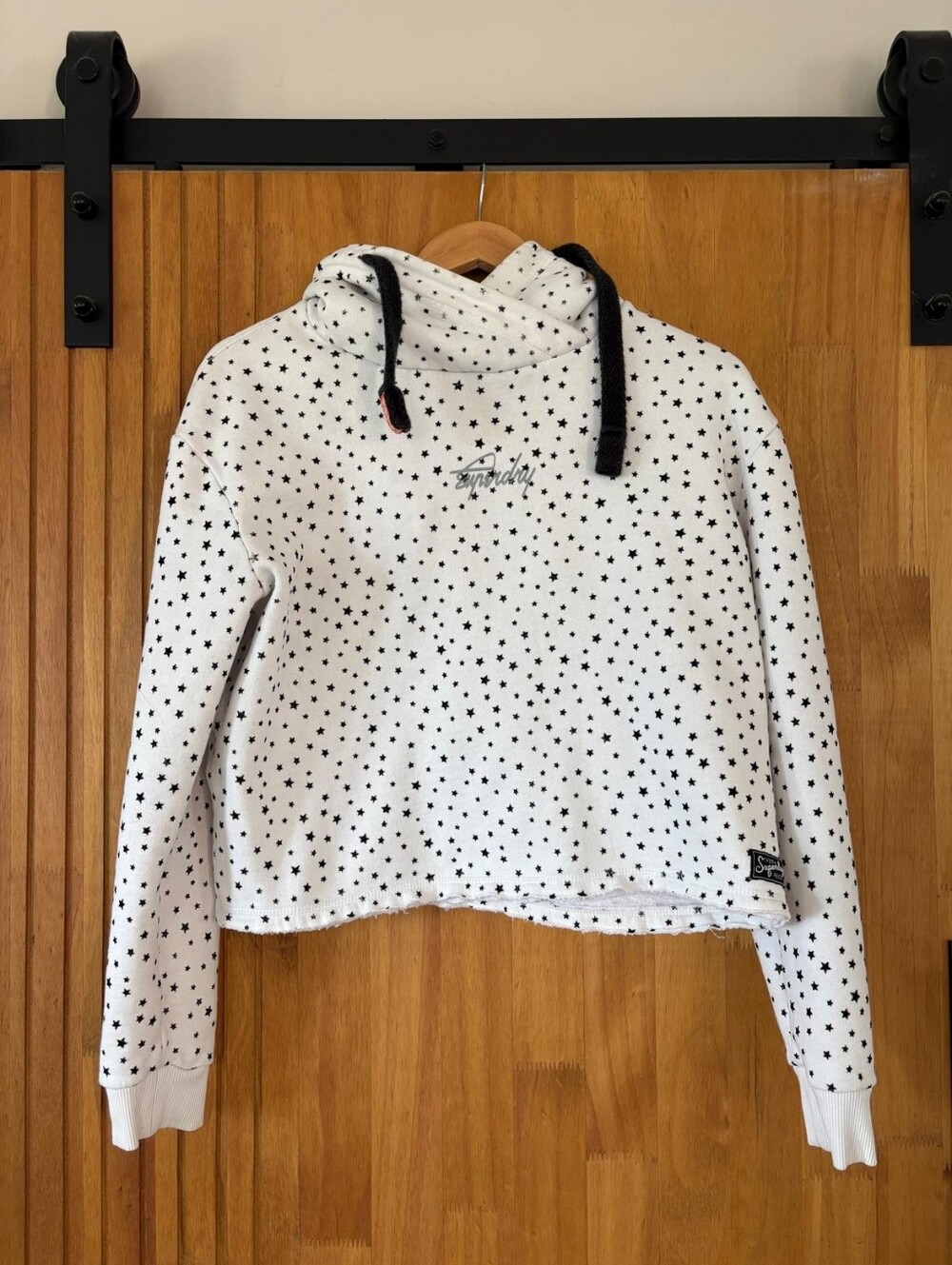 Superdry White Star-Print Cropped Hoodie